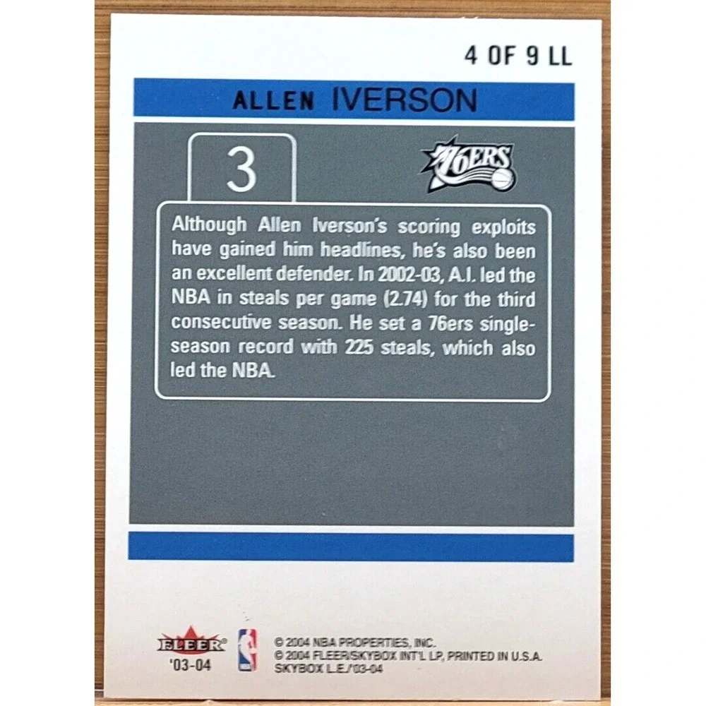 2003-04 SKYBOX LE‎ ALLEN IVERSON LEAGUE LEADERS